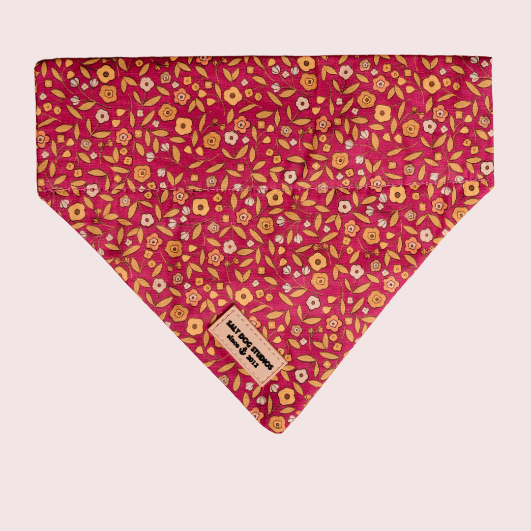 Ditsy Floral Pink dog bandana with small flowers on raspberry pink, shown flat