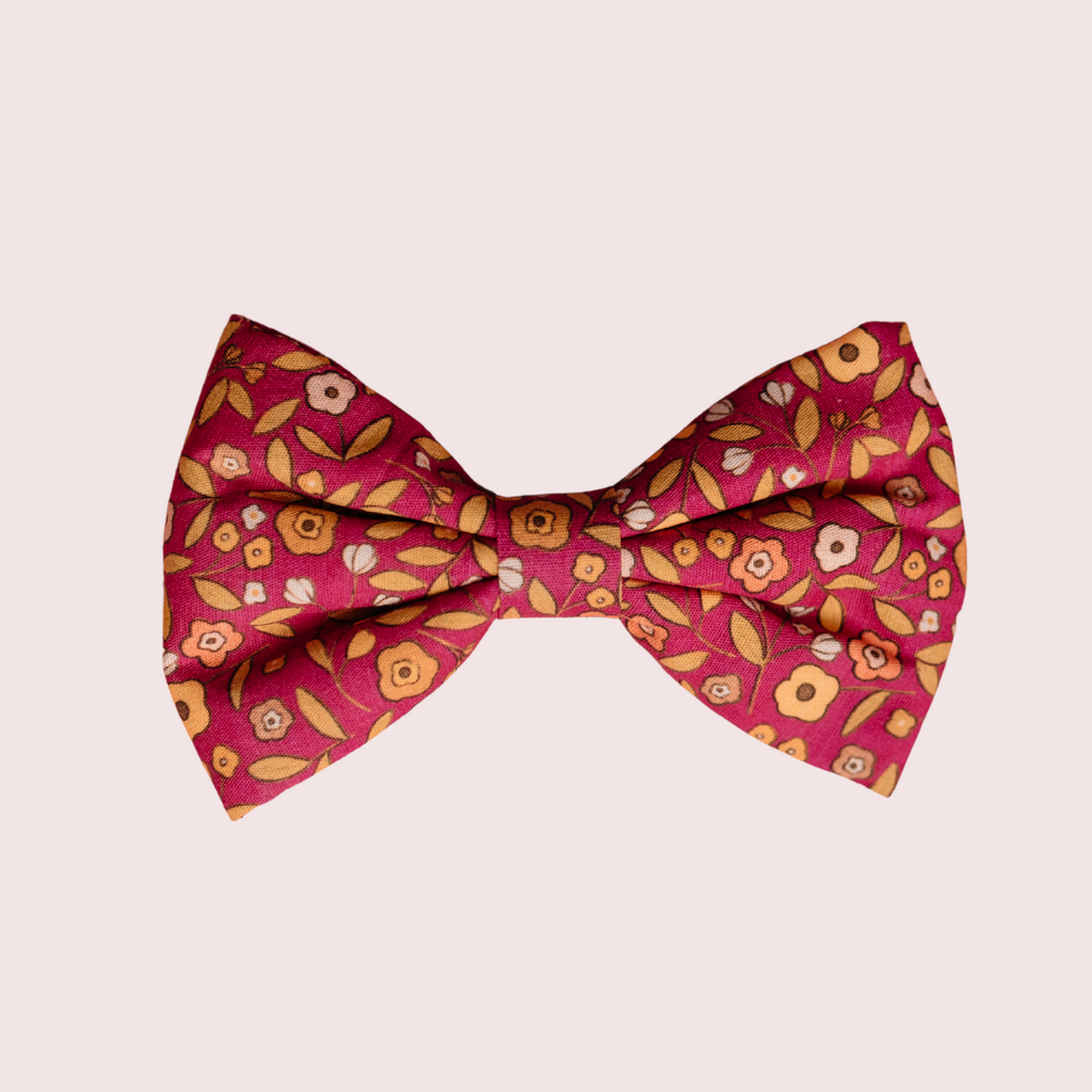 Ditsy Floral Pink dog bow tie with small flowers on raspberry pink, front view
