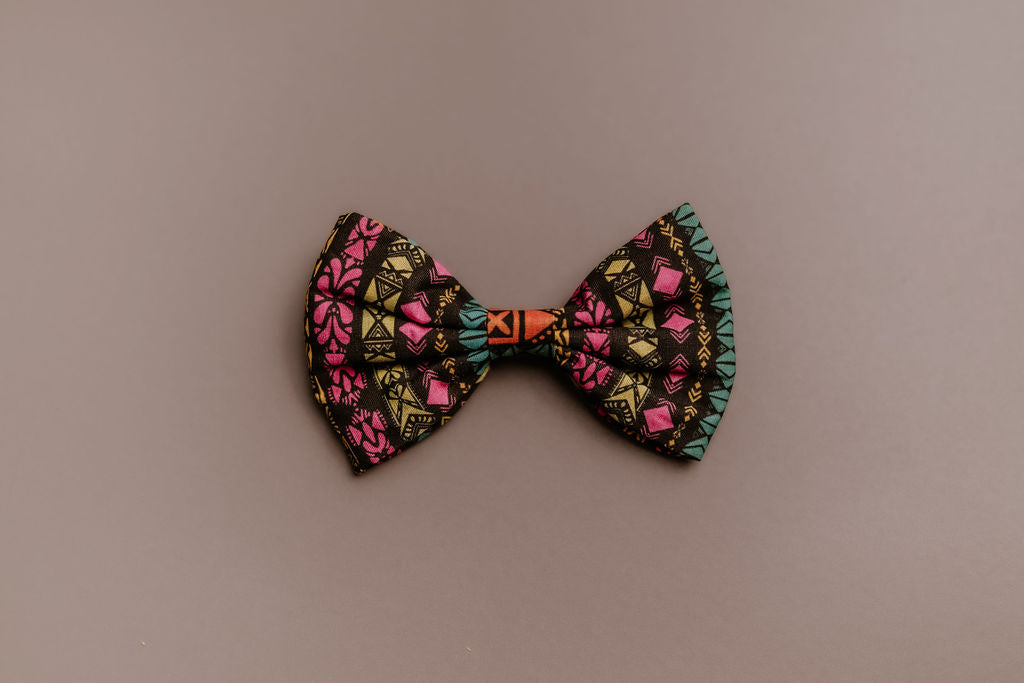  Retro Tribal Dog Bow Tie with bold geometric tribal print on black – Salt Dog Studios UK