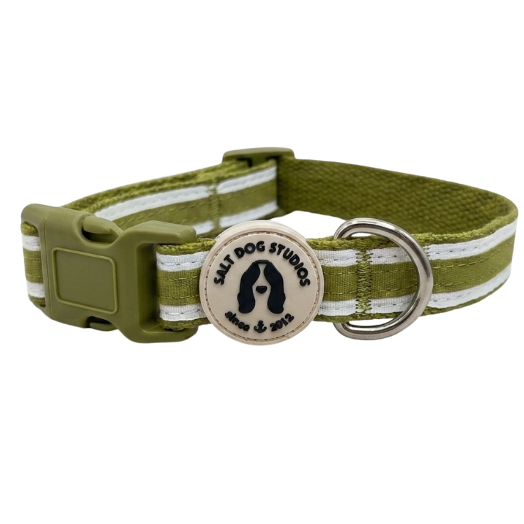 Organic Striped Grass Green Hemp Dog Collar