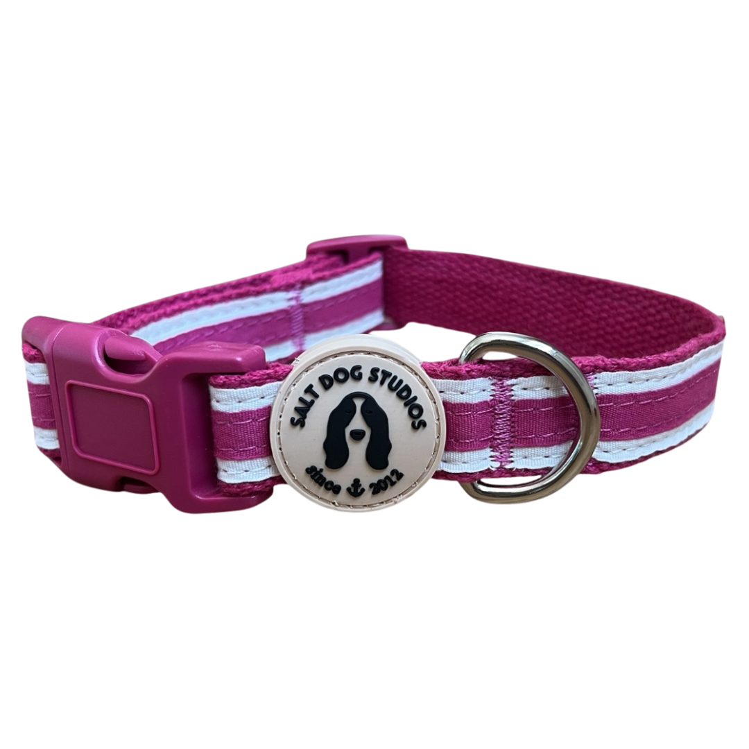 Organic Striped Magenta Pink Hemp Dog Collar
