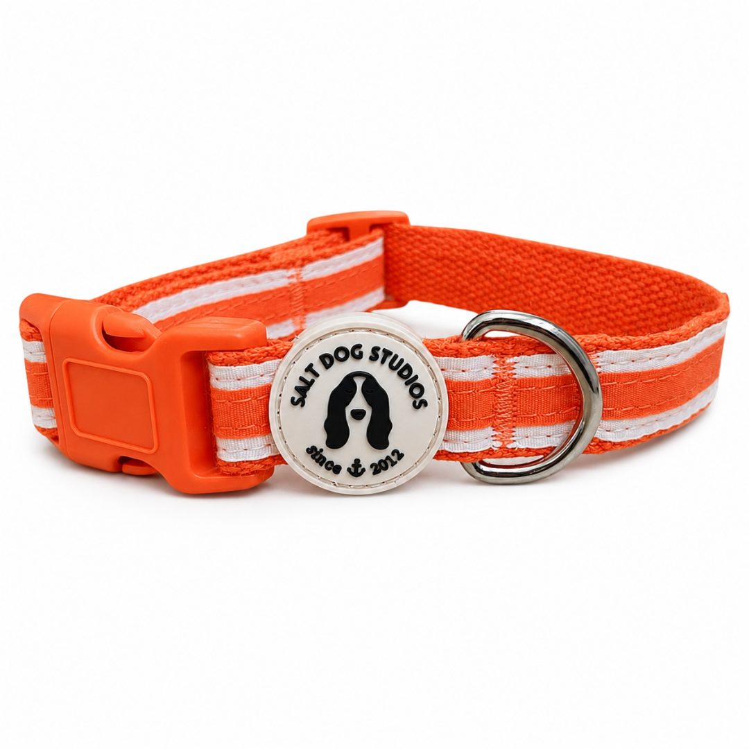 Organic Striped Clementine Orange Hemp Dog Collar