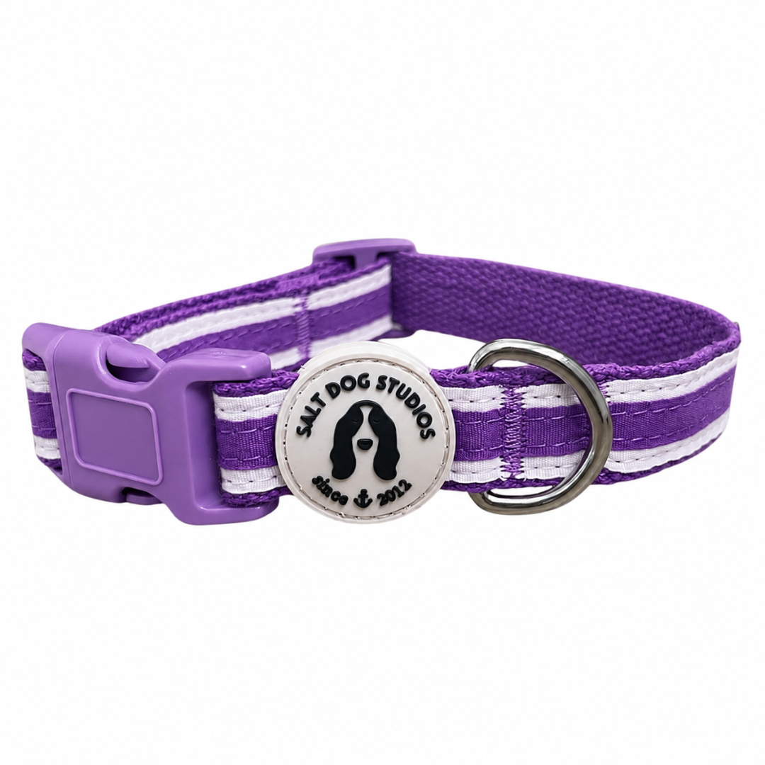 Organic Striped Indigo Purple Hemp Dog Collar