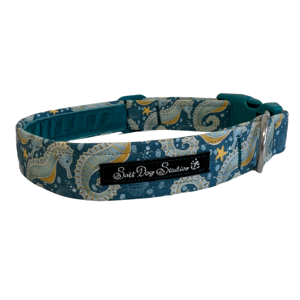 Teal Seahorse Luxury Dog Collar ©