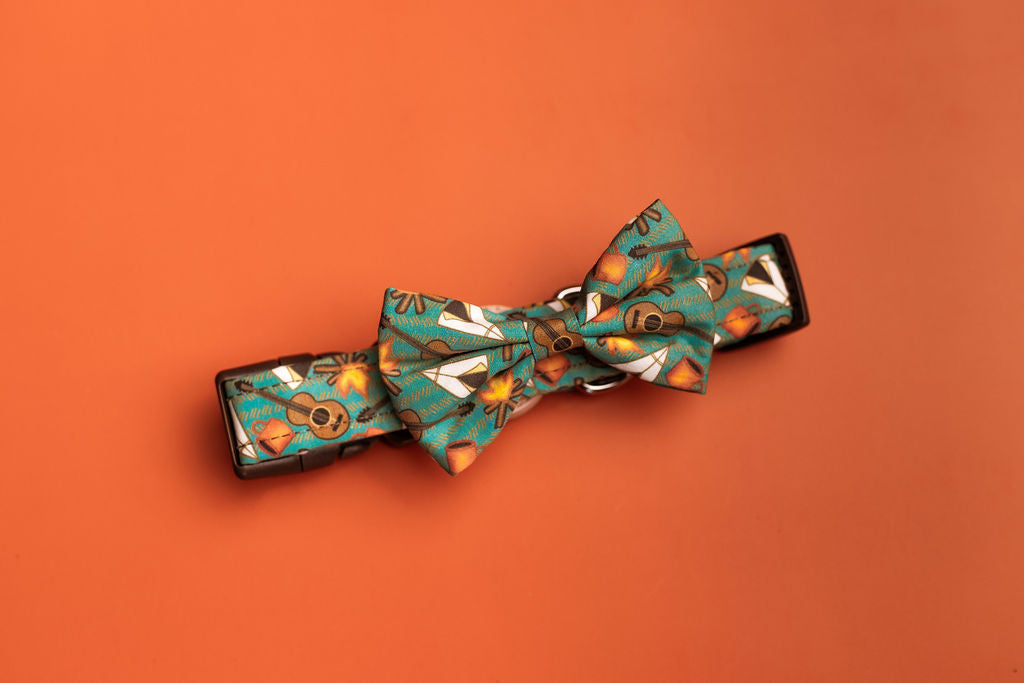 mountain camp out dog bow tie on dog collar