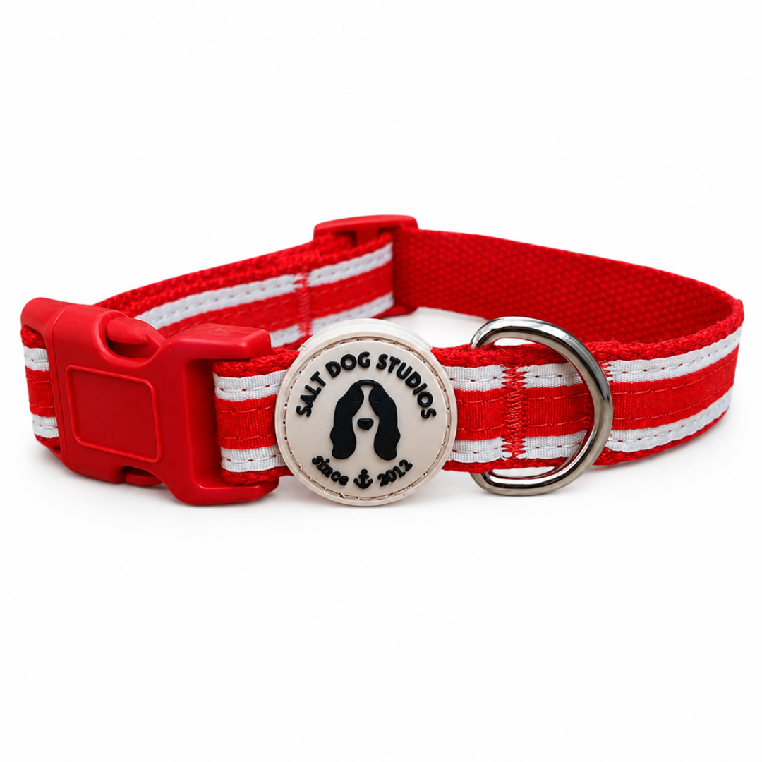 Organic Striped Scarlet Red Hemp Dog Collar