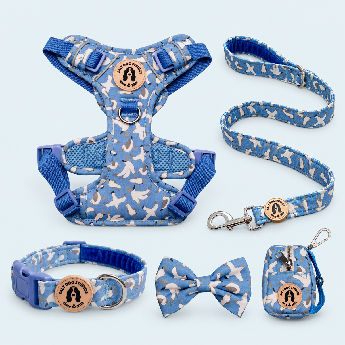 Seagulls Complete Collection: one collar, lead, harness, bow tie and poo bag holder