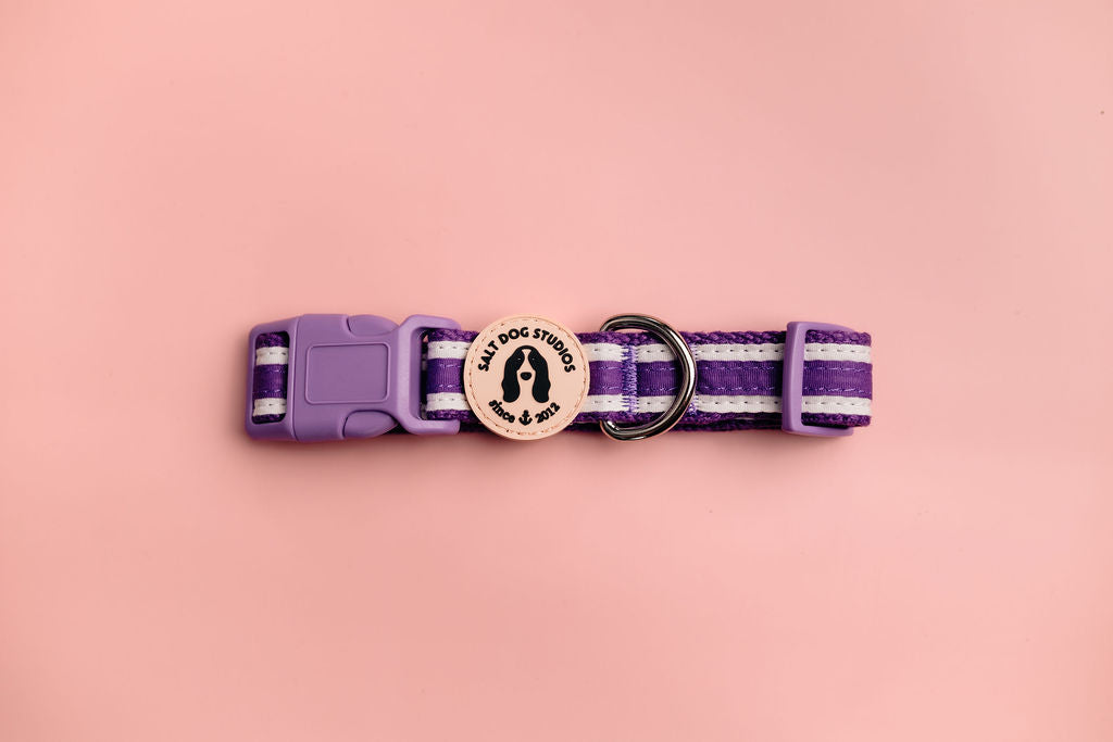 striped indigo purple hemp dog collar