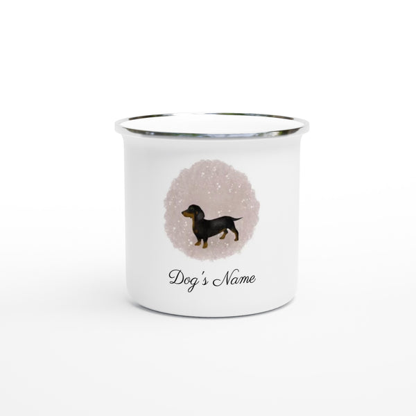 Personalised Black and Tan Dachshund White 12oz Enamel Mug